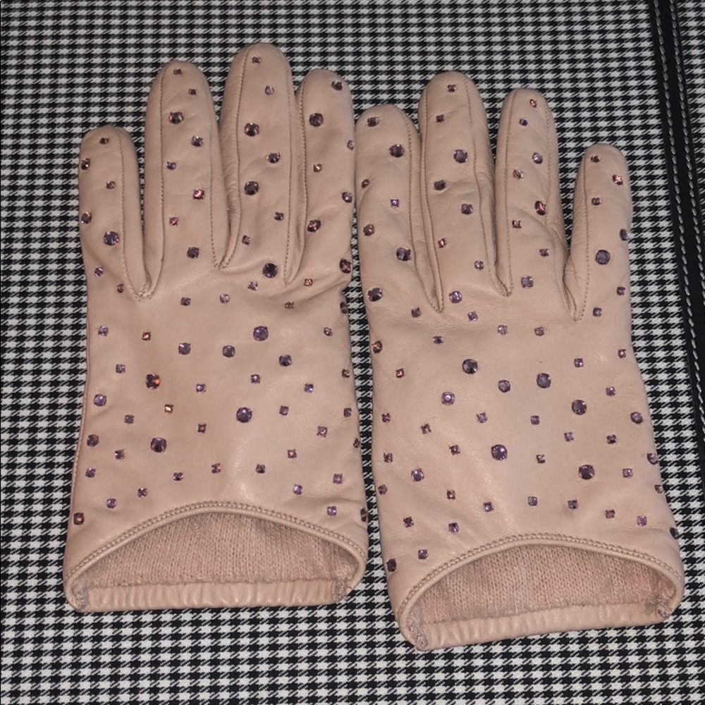 Henri Bendel Leather Crystal Stud Gloves - Size 7